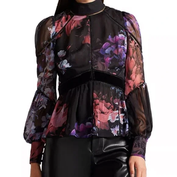 Ted Baker Black Floral Sheer Blouse - Picture 1 of 14